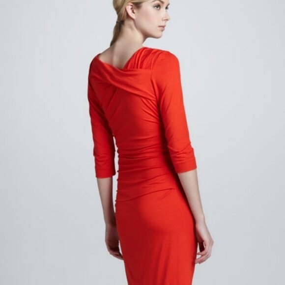 Diane von Furstenberg Bentley Three-Quarter-Sleeve Ruched Dress Blood Orange - S - Picture 3 of 10